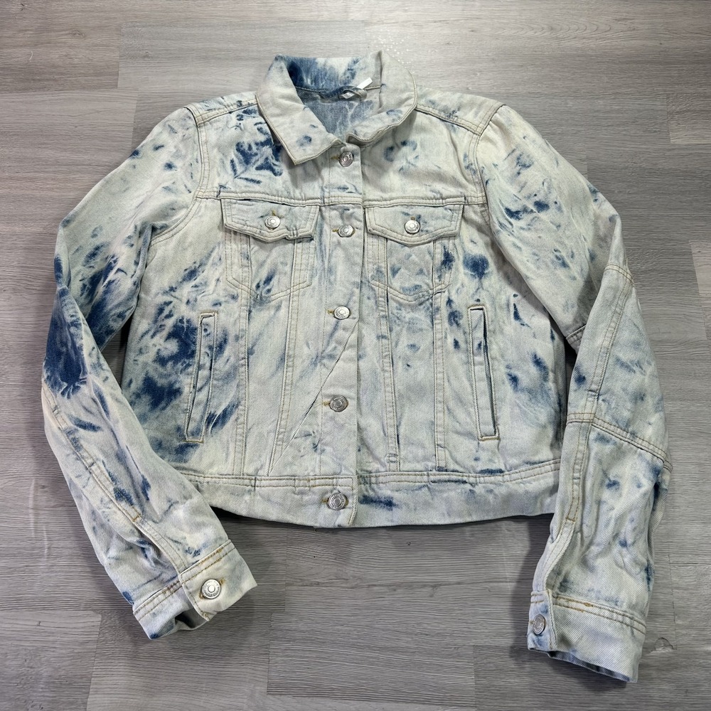 Free People Jacket Womens Small Blue Tie Dye Denim Button Front OB809197